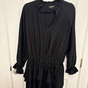 Black Long-Sleeve Ruffled Dress